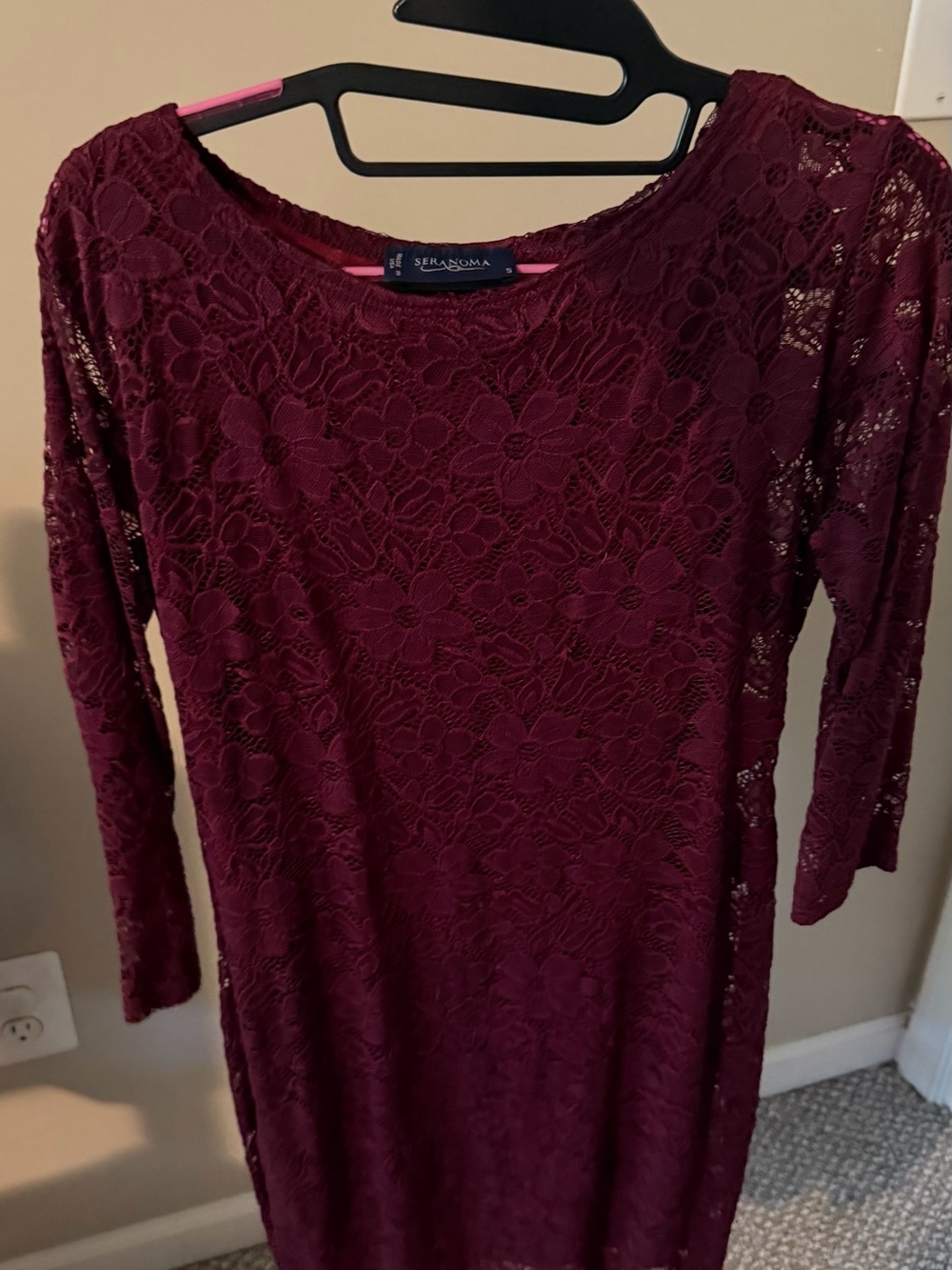 Wine Lace Midi Dress - Elegant Seranoma Small Dress